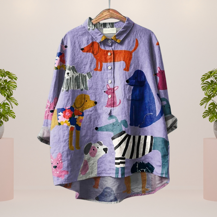 Freya | Fun Dog Print Button-Up Shirt