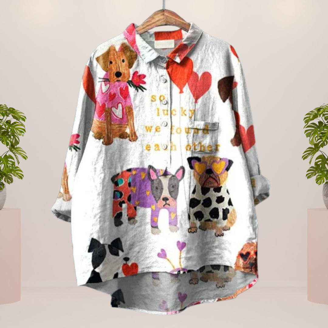 Freya | Fun Dog Print Button-Up Shirt