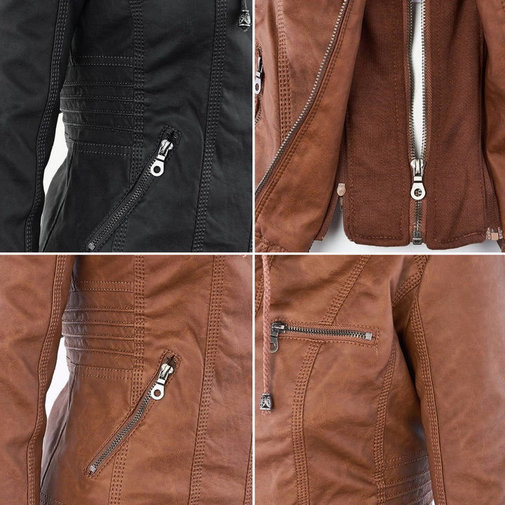 Sienna™ | Faux Leather Jacket with Hood