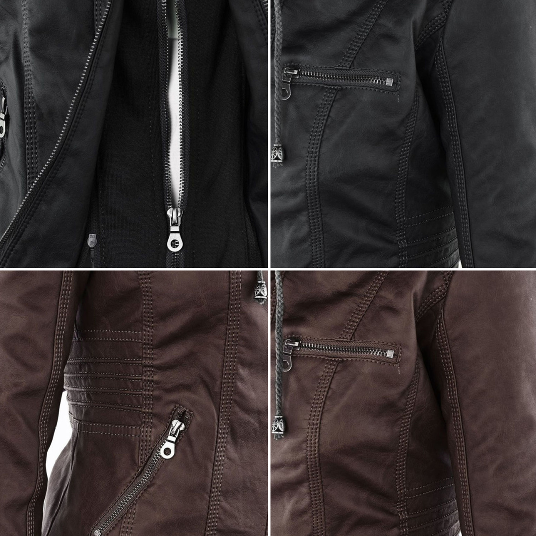 Sienna™ | Faux Leather Jacket with Hood