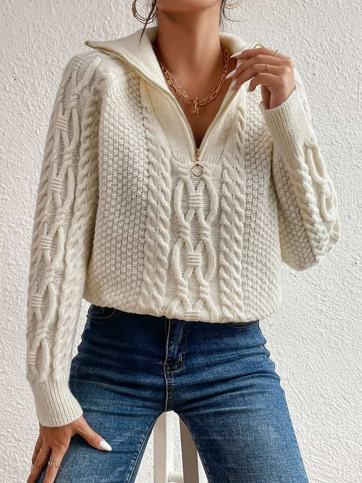 Harlow | Cable Knit Sweater with Zipper Collar