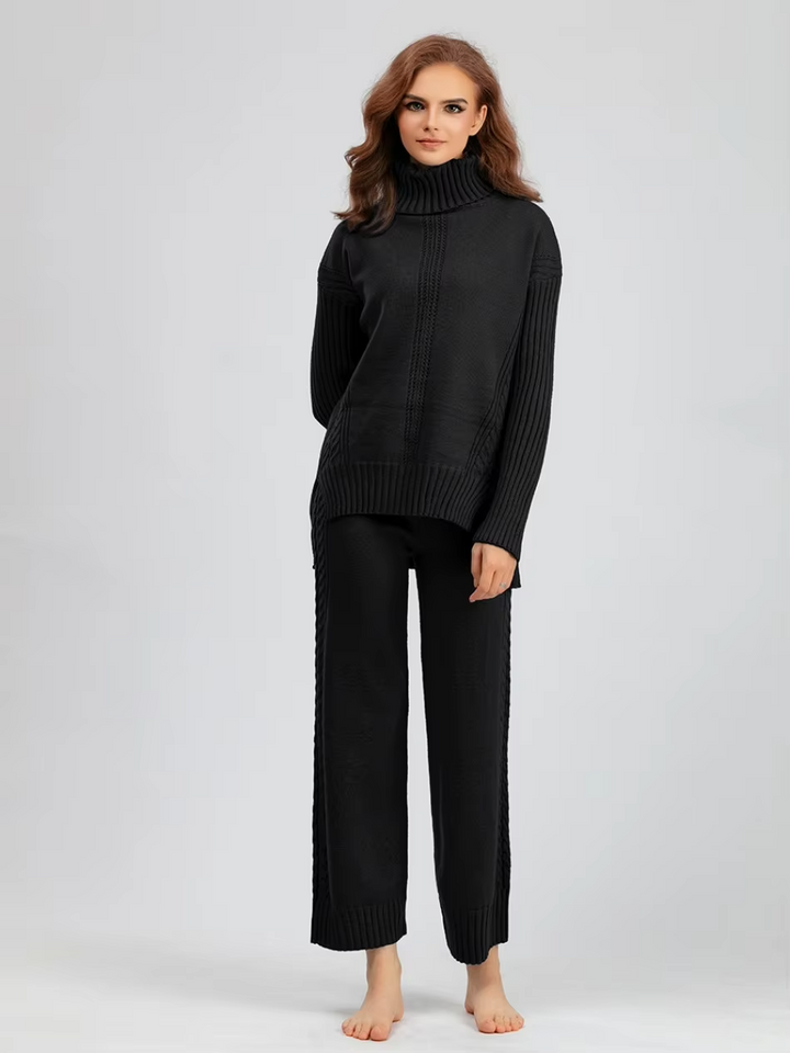 Scarlett | Chic High-Neck Knit Sweater & Loose Pants Set