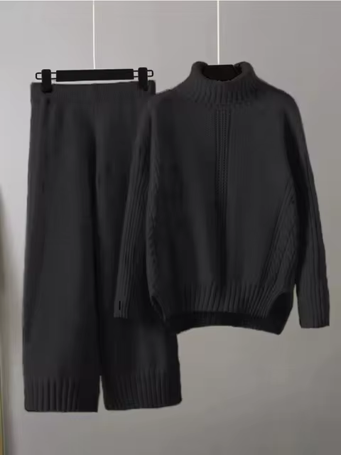 Scarlett | Chic High-Neck Knit Sweater & Loose Pants Set